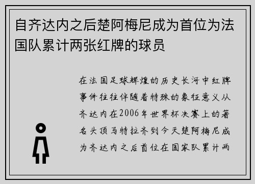 自齐达内之后楚阿梅尼成为首位为法国队累计两张红牌的球员